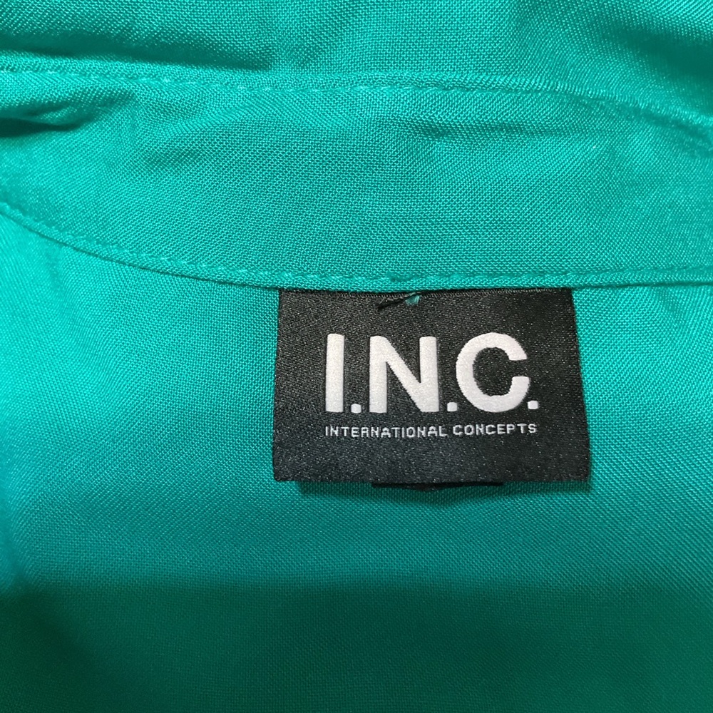 INC Fresca Blue Roll Tab Button Down Long Blouse - Picture 5 of 8